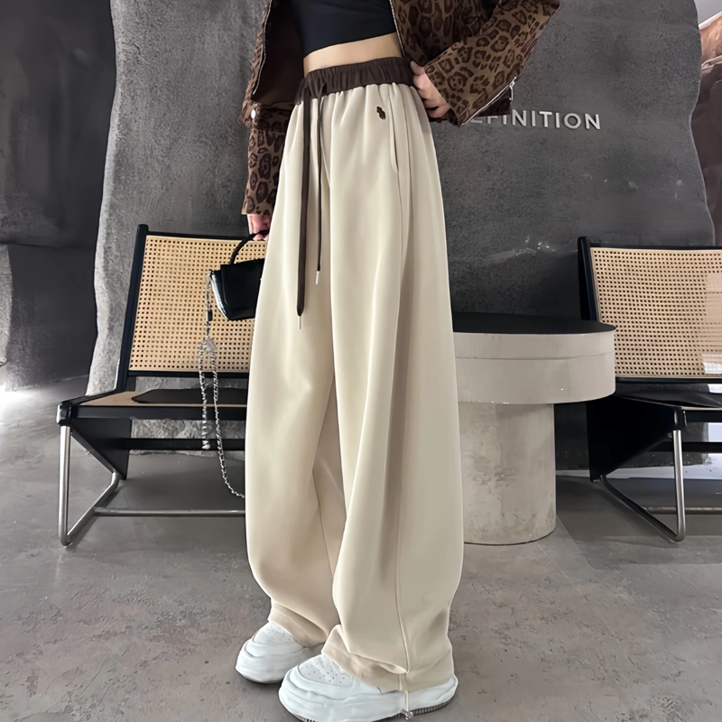 美式撞色拼接弯刀加绒卫裤子女2025秋冬新款高腰休闲阔腿运动裤子,女装/女士精品,休闲裤,淘宝优惠券,粉丝福利购,淘宝优惠卷