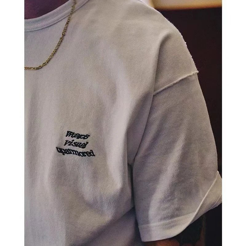 WTAPS 日系刺绣字母印花毛边纯棉休闲宽松圆领半袖T恤短袖打底衫