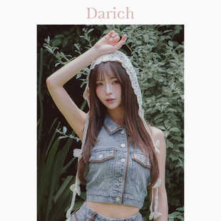 Darich春夏款 修身 美式 甜酷风绒面革滚边牛仔上衣女夏2025新款