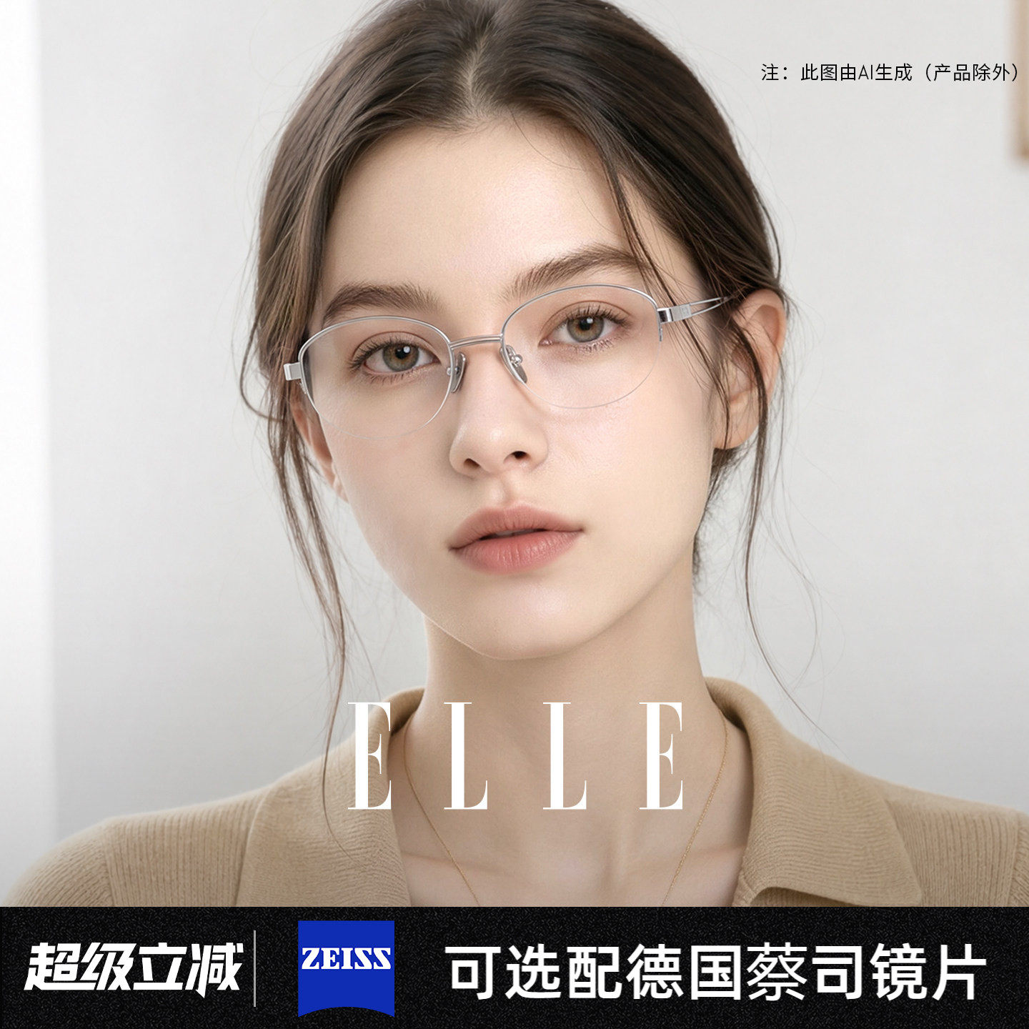 ELLE老钱风高智感金属半框眼镜女可配度数近视眼镜框女防蓝光7021