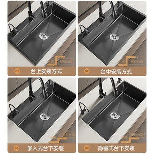 洗菜盆大单槽水槽厨房家用304不锈钢台中下盆洗碗池纳米手工台面