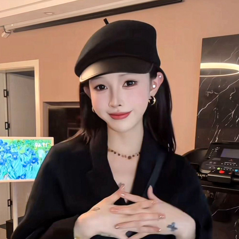 韩版秋冬季纯羊毛呢鸭舌帽子女百搭贝雷帽英伦复古时尚八角报童帽