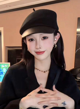 韩版秋冬季纯羊毛呢鸭舌帽子女百搭贝雷帽英伦复古时尚八角报童帽