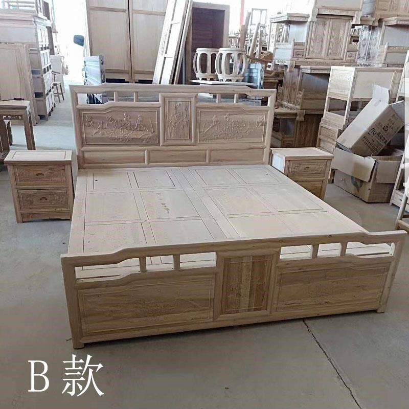 厂促新中式老榆沙木实木仿古架子白床明清发简约双人床单人床床白