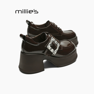 新款 妙丽2025秋季 厚底漆皮乐福鞋 增高跟鞋 MILLIE 舒适女小皮鞋