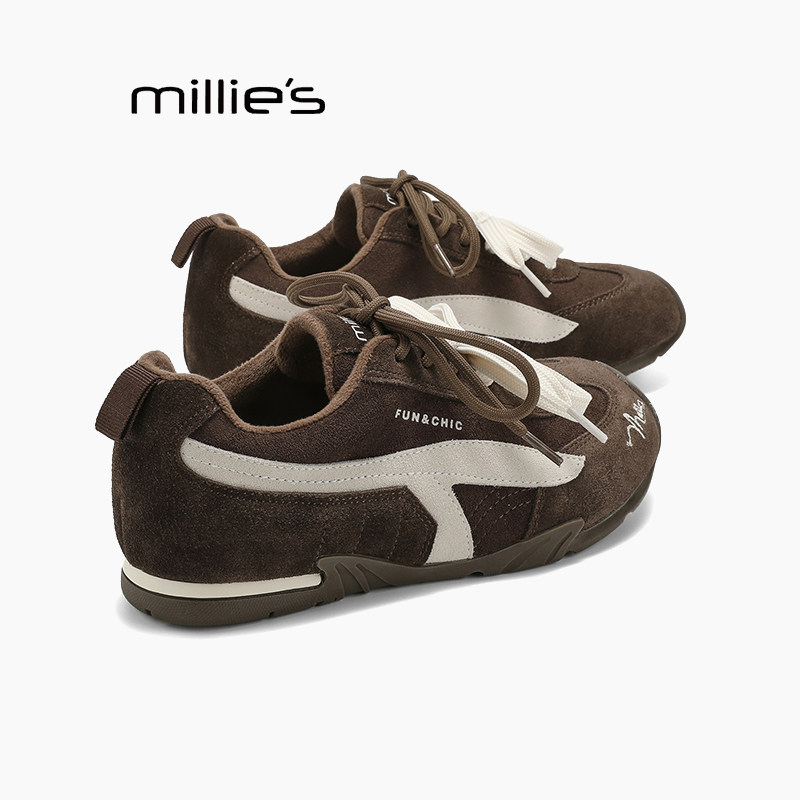 MILLIE'S/妙丽复古平底低帮德训鞋女拼色系带厚底圆头休闲运动鞋Z,女鞋,老爹鞋,淘宝优惠券,粉丝福利购,淘宝优惠卷