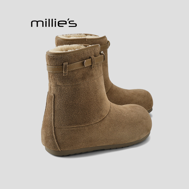 妙丽内增高羊羔毛两穿短靴