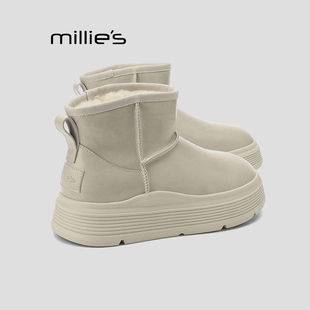 加绒保暖短筒面包鞋 妙丽厚底雪地靴女冬季 棉靴皮面短靴Z MILLIE