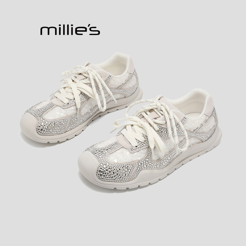 MILLIE'S/妙丽2026秋季新款水钻亮片时尚百搭厚底休闲运动阿甘鞋K
