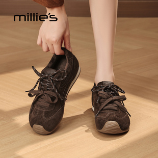 女真皮镂空透气平底运动休闲鞋 MILLIE 复古德训鞋 妙丽2025新款