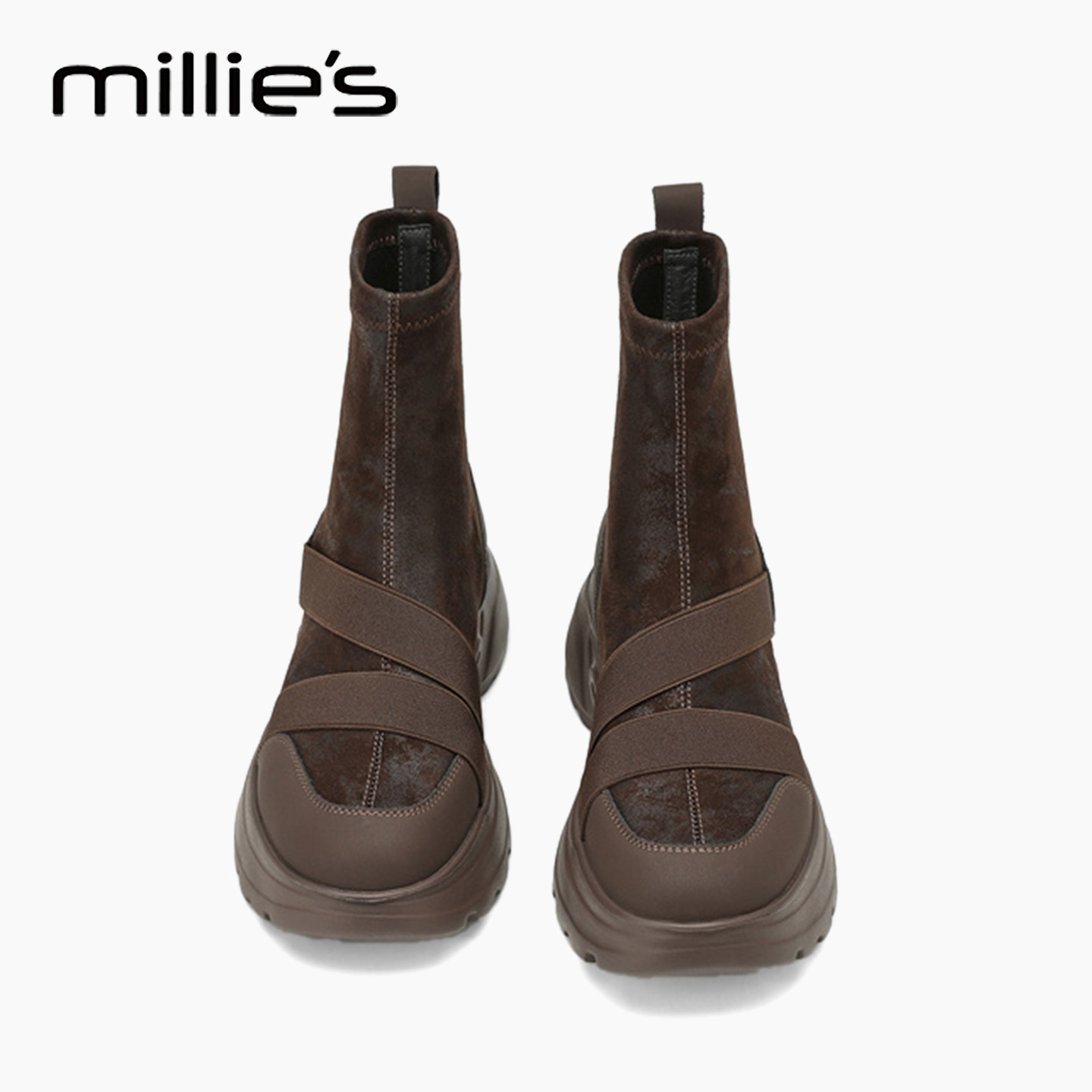 MILLIE'S/妙丽厚底袜靴新款复古短靴小个子增高不累脚显瘦弹力靴H,女鞋,切尔西靴,淘宝优惠券,粉丝福利购,淘宝优惠卷