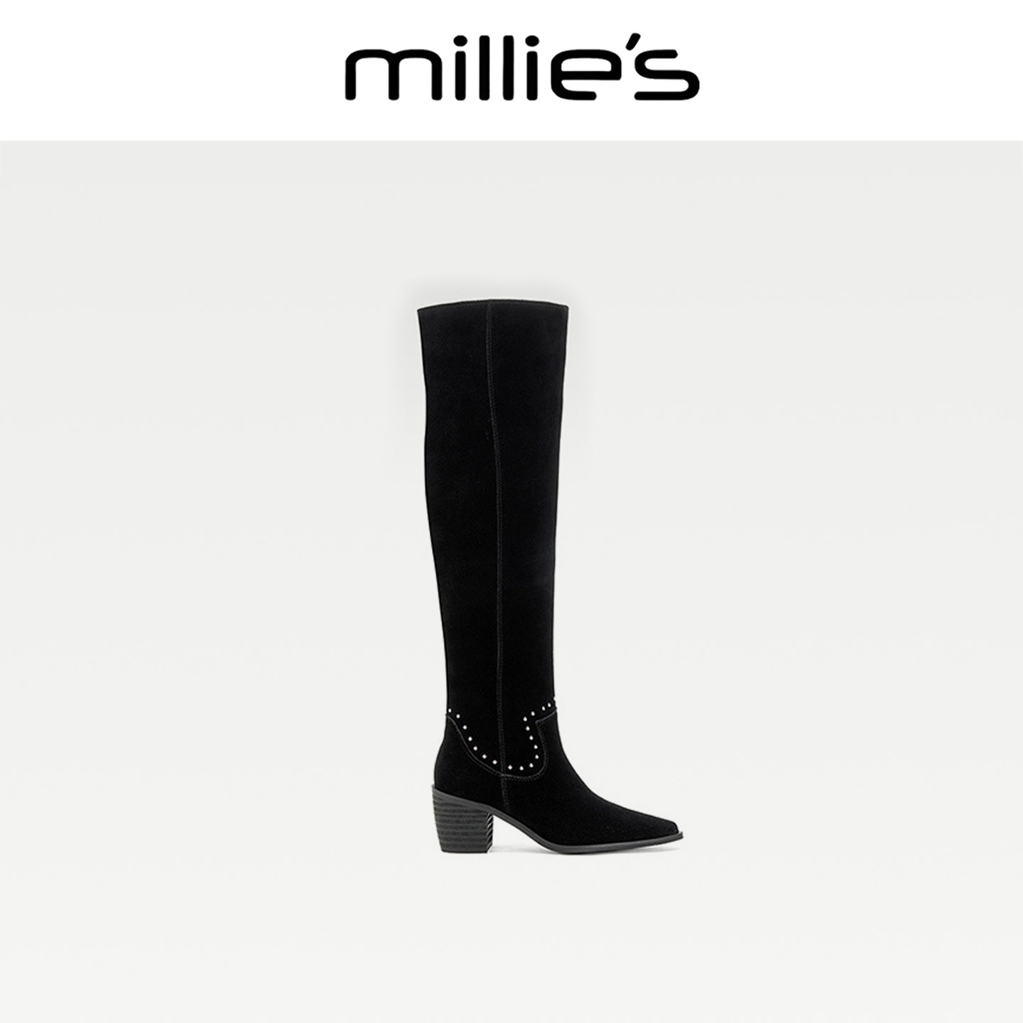 MILLIE'S/妙丽尖头粗高跟长靴