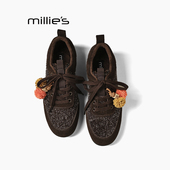饰系带百搭舒适休闲女鞋 MILLIE 复古单鞋 毛球装 妙丽2026新款