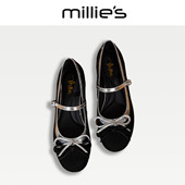 玛丽珍鞋 妙丽2026新款 MILLIE 法式 通勤银色芭蕾鞋 平底单鞋 女C