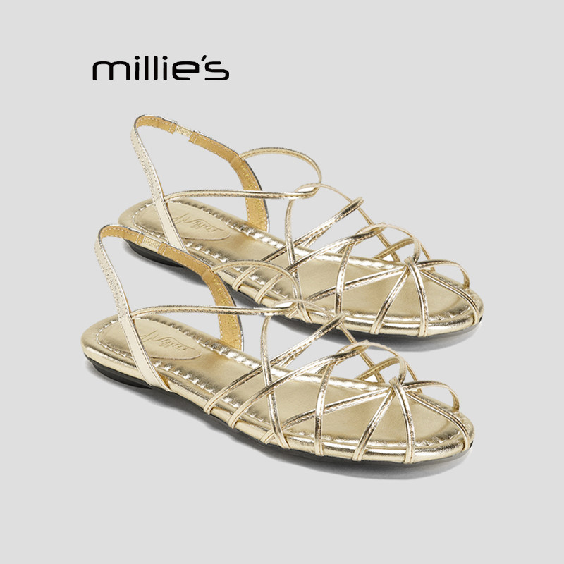 MILLIE'S/妙丽绝美夏季新款波嬉风镂空平底时装凉鞋罗马凉鞋子女P
