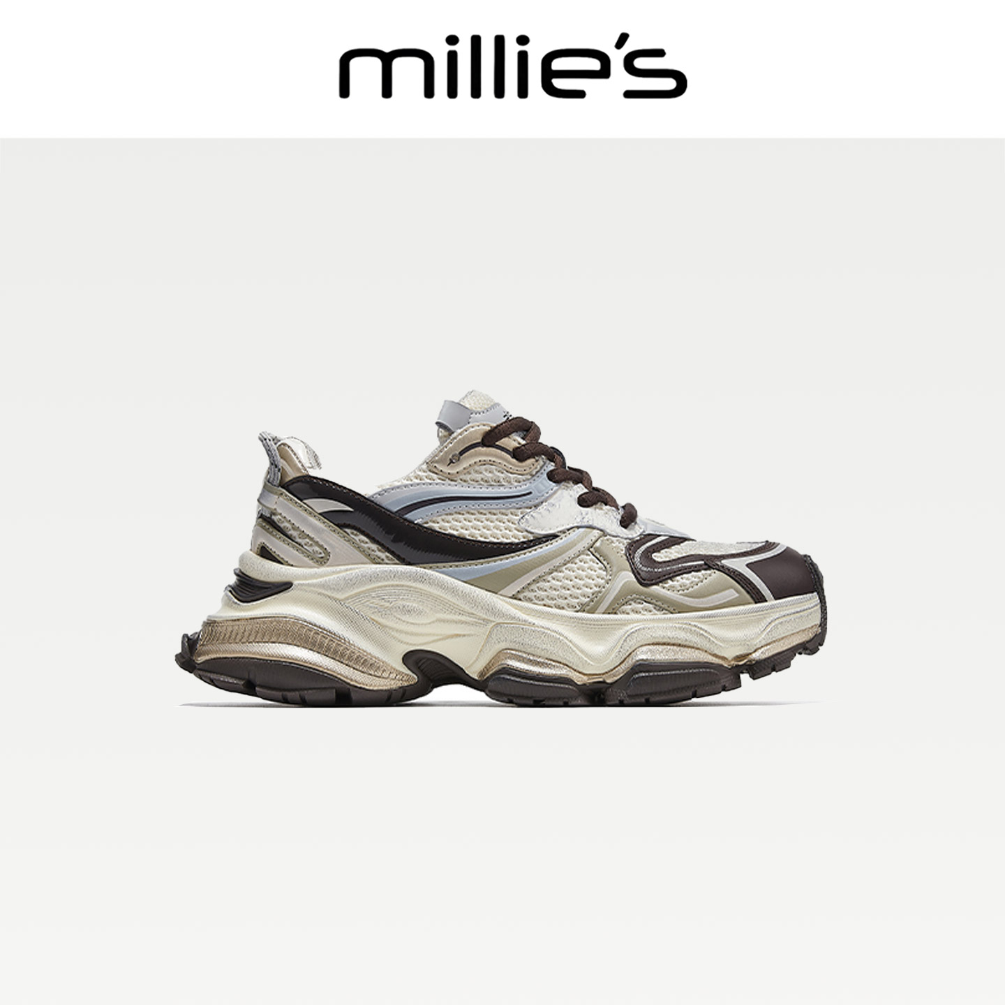 MILLIE'S/妙丽真皮厚底老爹鞋女