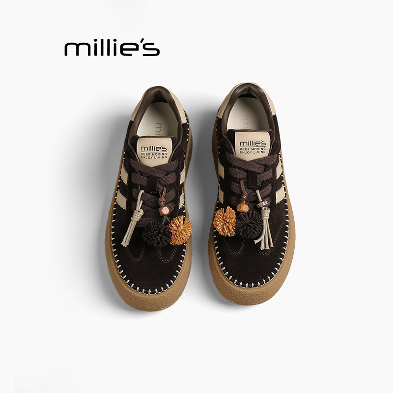 MILLIE'S/妙丽2025新款秋季女款德训鞋流苏系带平底圆头休闲板鞋Q,女鞋,德训鞋,淘宝优惠券,粉丝福利购,淘宝优惠卷