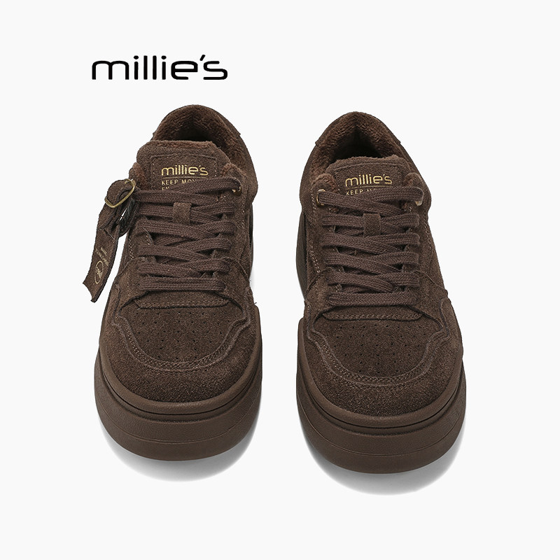 MILLIE'S/妙丽复古厚底板鞋女新款秋冬加绒保暖休闲鞋百搭运动鞋Q,女鞋,时尚休闲鞋,淘宝优惠券,粉丝福利购,淘宝优惠卷