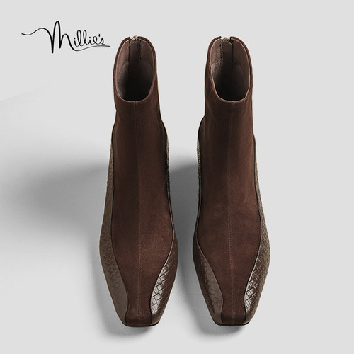 MILLIE'S/妙丽真皮复古短靴