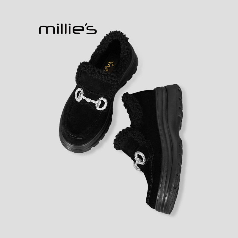 MILLIE'S/妙丽厚底雪地靴女冬季加绒乐福鞋保暖短靴毛毛棉鞋子Z,女鞋,乐福鞋（豆豆鞋）,淘宝优惠券,粉丝福利购,淘宝优惠卷