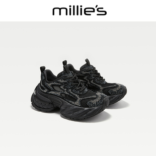 MILLIE'S/妙丽2026官方满钻舒适老爹鞋百搭厚底休闲鞋运动鞋女CQ