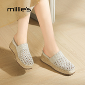 女大码 妙丽官方旗舰店新款 高跟编织镂空包头拖鞋 外穿草编坡跟凉拖