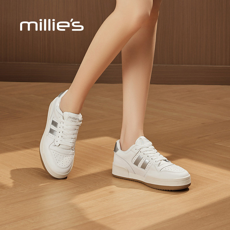 MILLIE'S/妙丽真皮厚底小白鞋女