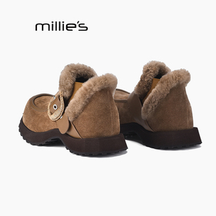 MILLIE'S/妙丽冬季加绒女鞋厚底马丁韩版时尚厚底棉靴运动雪地靴Q
