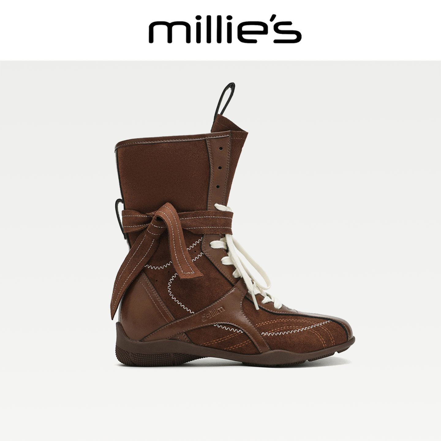 MILLIE'S/妙丽复古英伦风黑色厚底马丁靴女2026新款增高中筒靴CZ