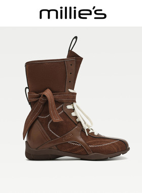 MILLIE'S/妙丽复古英伦风黑色厚底马丁靴女2026新款增高中筒靴CZ