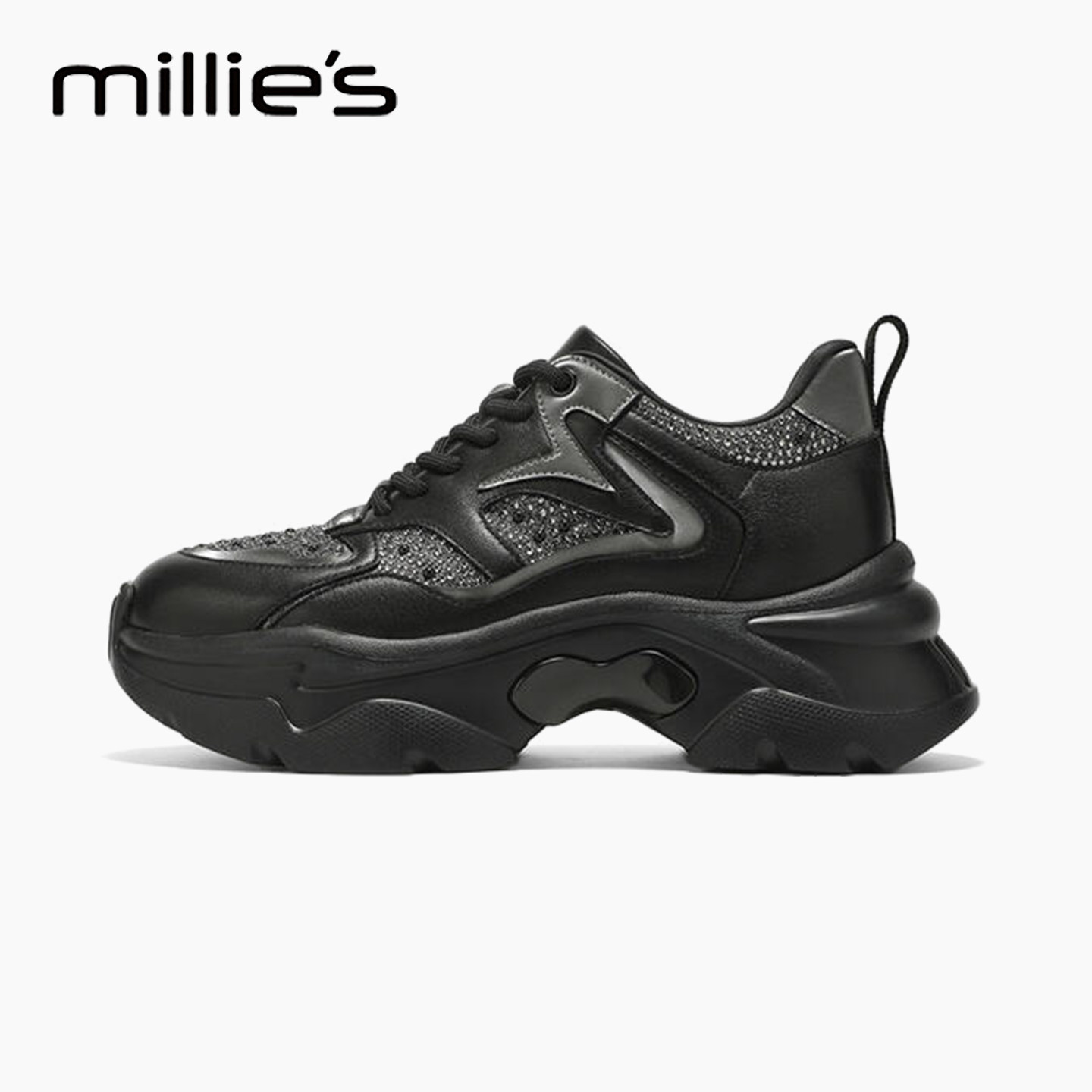 MILLIE'S/妙丽今年流行爆款厚底鞋女2026秋新款亮片轻奢风老爹鞋H