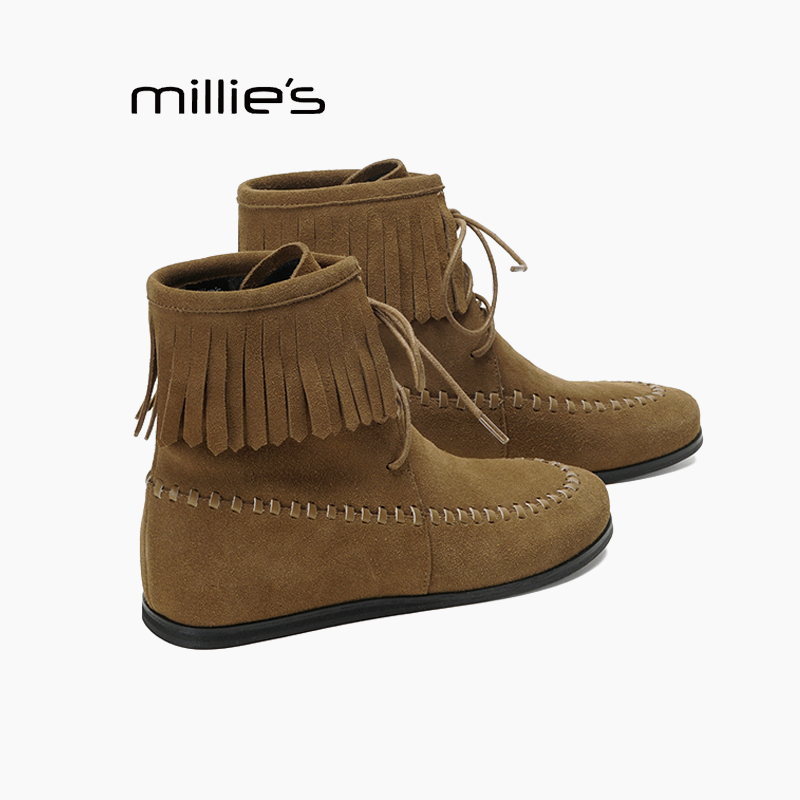 妙丽真皮流苏马丁靴巨好看