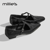 女平底单鞋 妙丽官方旗舰店2026新款 复古风编织T字扣带玛丽珍鞋 女
