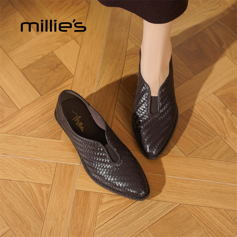 MILLIE'S/妙丽真皮粗跟单鞋女