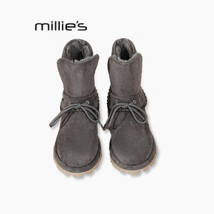 加绒加厚保暖大棉鞋 妙丽女款 西部短靴翻折两穿复古靴子Z MILLIE