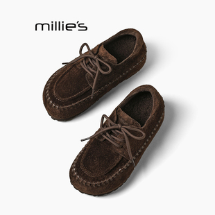 女冬季 妙丽加绒乐福鞋 红色内增高女鞋 一脚蹬勃肯鞋 MILLIE 棉鞋