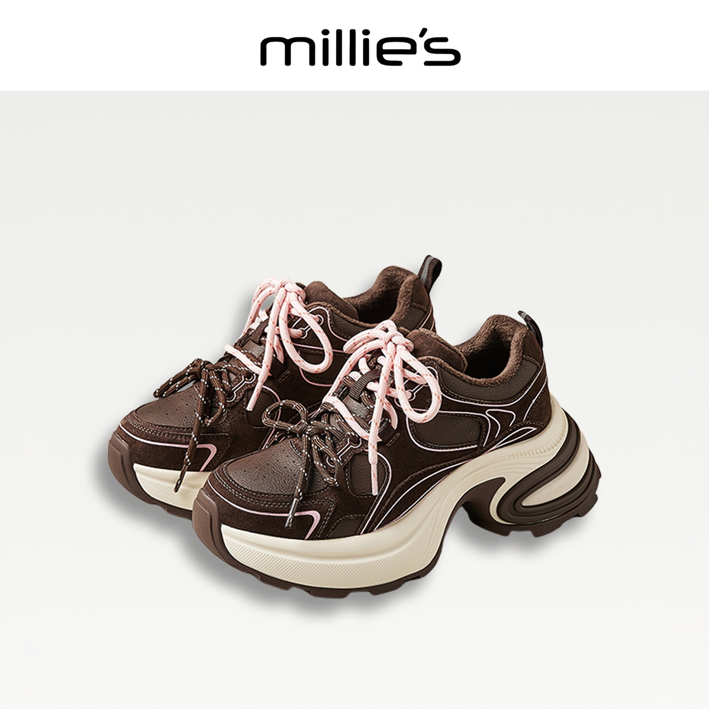 MILLIE'S/妙丽真皮厚底老爹鞋女