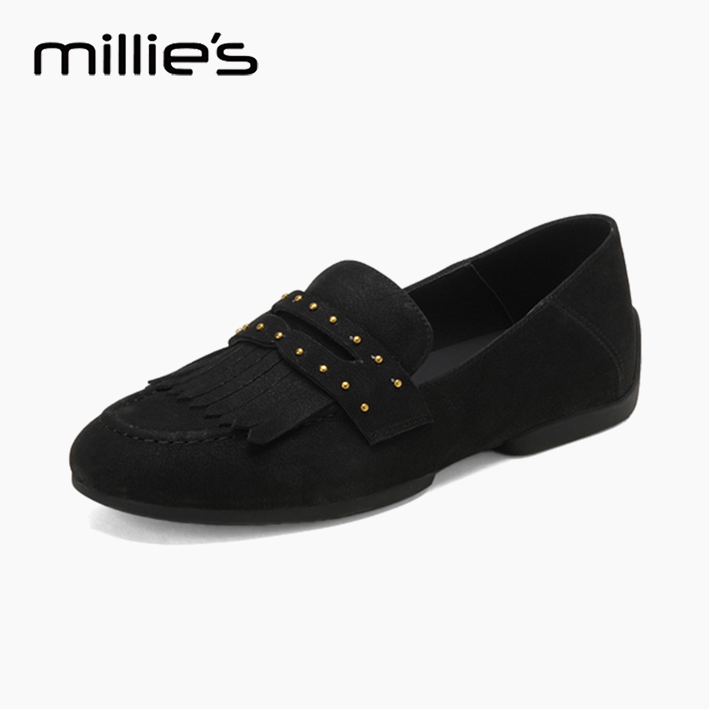 MILLIE'S/妙丽通勤乐福鞋女款2026秋季新款真皮单鞋一脚蹬豆豆鞋