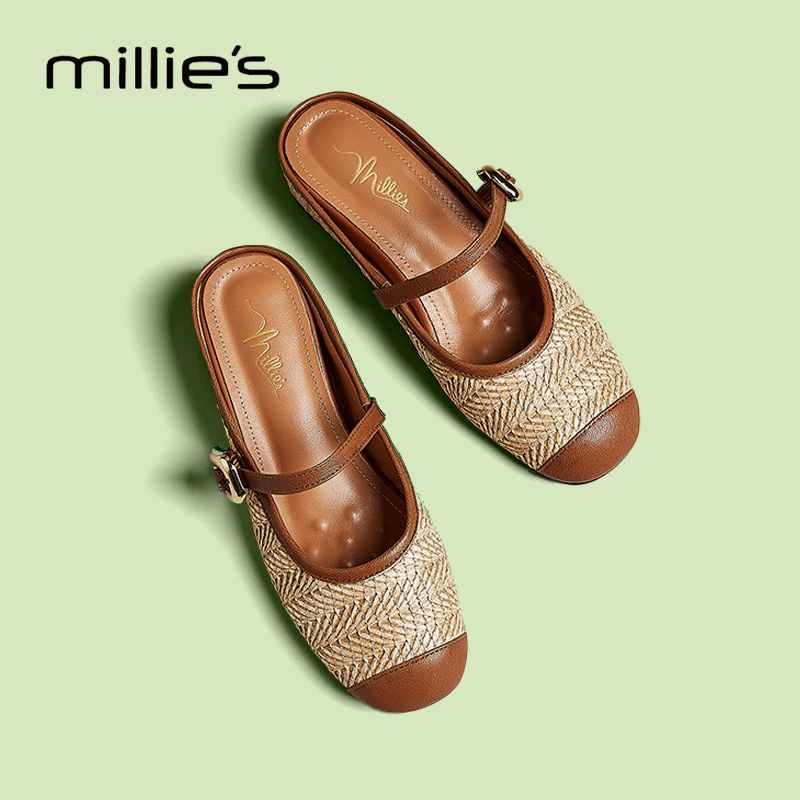 MILLIE'S/妙丽一字扣内增高凉拖