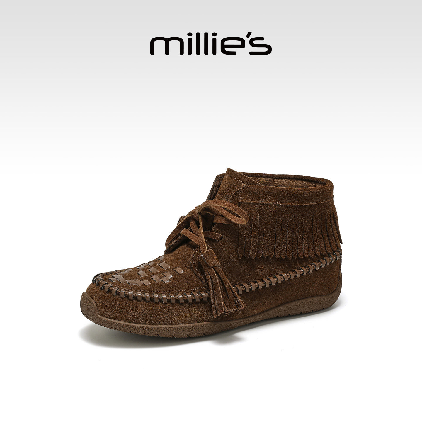 MILLIE'S/妙丽真皮流苏短靴女