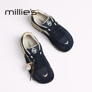 拼色透气系带运动鞋 妙丽真皮网面阿甘鞋 新款 女Z 2025秋季 MILLIE