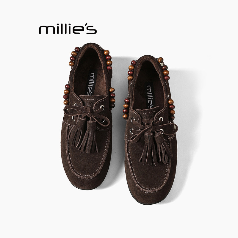 MILLIE'S/妙丽流苏乐福鞋秋季新款真皮女鞋平底一脚蹬豆豆鞋单鞋Z,女鞋,乐福鞋（豆豆鞋）,淘宝优惠券,粉丝福利购,淘宝优惠卷
