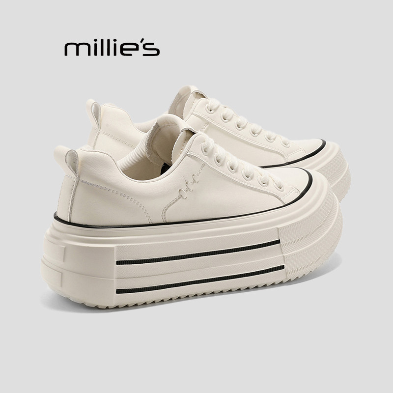 MILLIE'S/妙丽厚底增高小白鞋女鞋夏季轻便百搭时尚休闲运动板鞋P