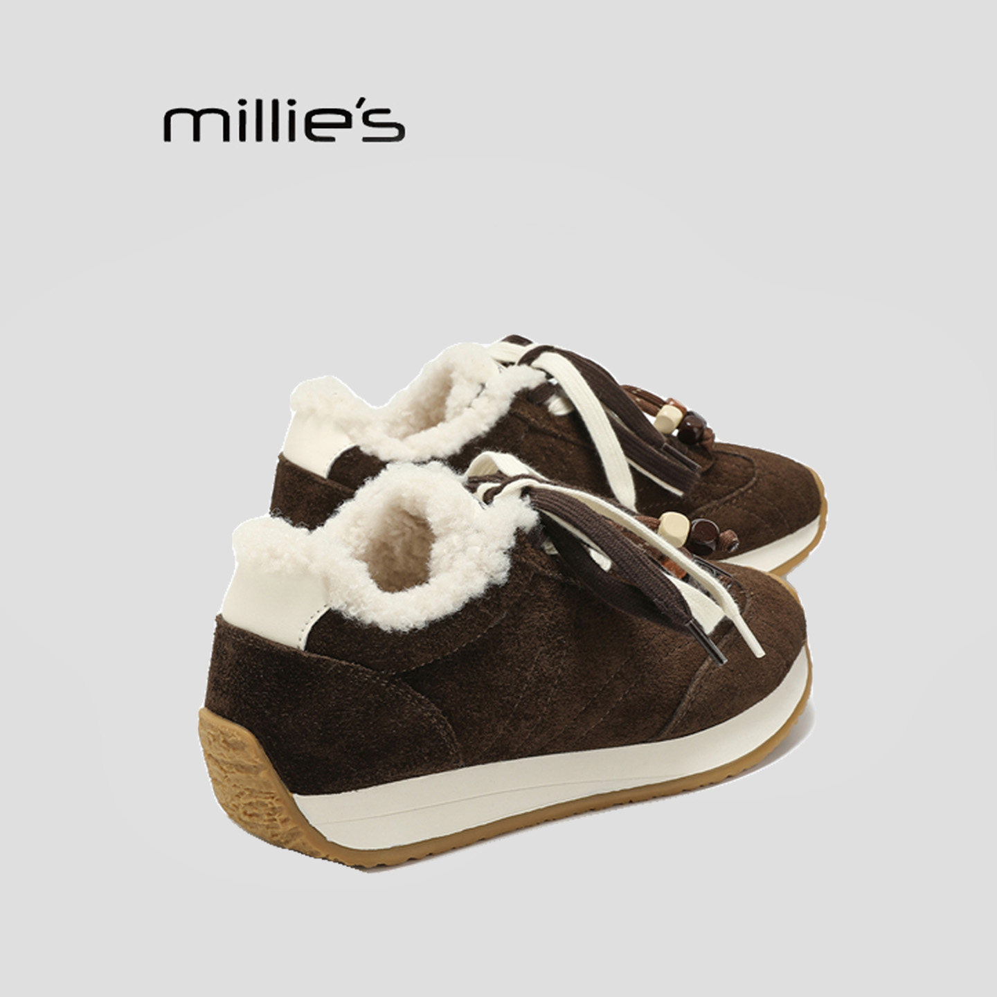 MILLIE'S/妙丽2025秋冬新款加绒加厚德训鞋女休闲毛毛鞋板鞋HQ,女鞋,休闲板鞋,淘宝优惠券,粉丝福利购,淘宝优惠卷