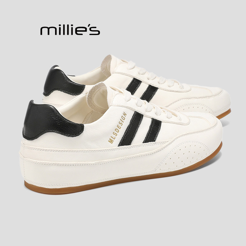 MILLIE'S/妙丽真皮小白鞋女新款春季软底德训鞋百搭平底运动鞋Q,女鞋,时尚休闲鞋,淘宝优惠券,粉丝福利购,淘宝优惠卷