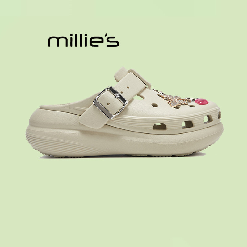 妙丽旗舰店厚底洞洞鞋女款2026新款夏季增高凉鞋外穿沙滩包头拖鞋