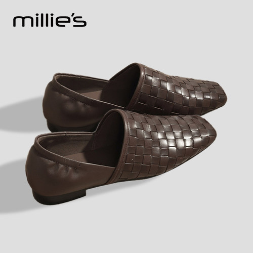 MILLIE'S/妙丽真皮一脚蹬奶奶鞋