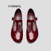女单鞋 妙丽春季 法式 MILLIE 小皮鞋 新款 舒适低跟玛丽珍鞋 黑色Q