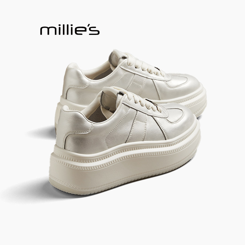 MILLIE'S/妙丽女鞋2026秋秋季新款厚底面包鞋复古休闲板鞋小白鞋Z