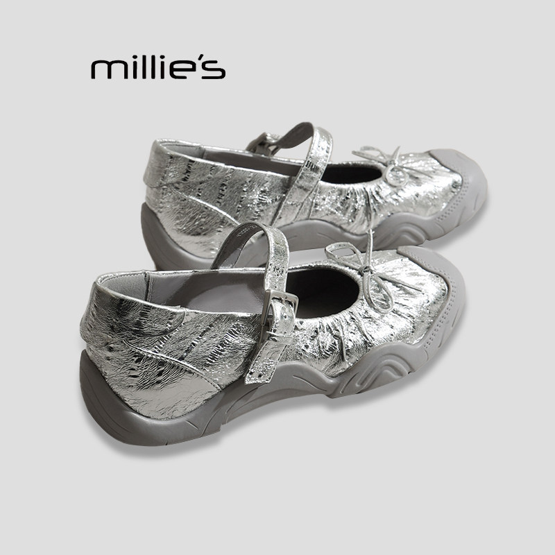MILLIE'S/妙丽春款蝴蝶结玛丽珍鞋女平底浅口单鞋软底气质小皮鞋Q